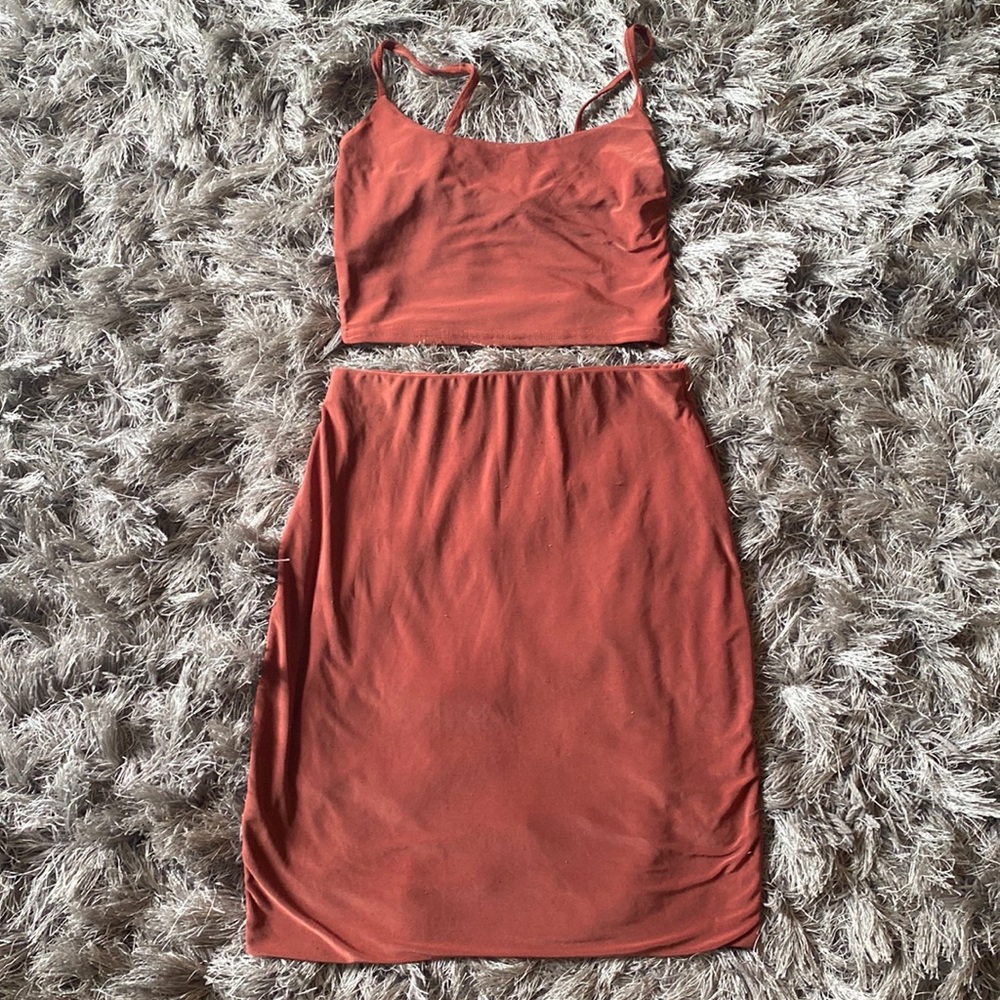 Misguiding Burnt Orange 2 piece skirt and crop top